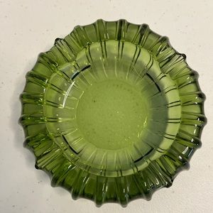 Vintage pressed green glass ashtray 5” diameter